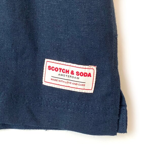 Scotch & Soda Amsterdam Mens Linen Blend Navy Button Up Shirt Sz L Short Sleeve - Picture 7 of 11